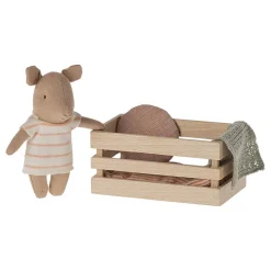 Baby Pig in a Wooden Box - Peach Stripes