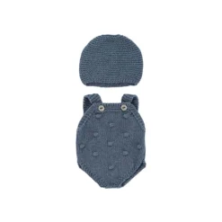 Blue Knit Doll Romper and Bonnet Set - 12"