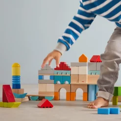 Colored Wooden Building Blocks - 85 Piece Set