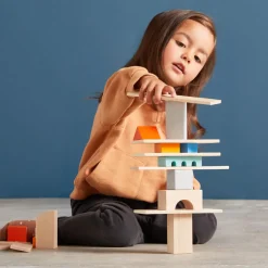 Colored Wooden Building Blocks - 85 Piece Set