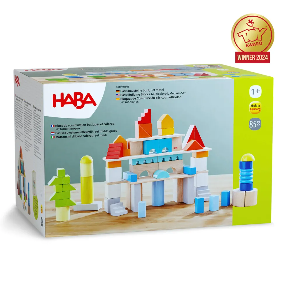 Colored Wooden Building Blocks - 85 Piece Set