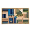 Cool Colored Wooden Block Set with Storage Tray - 54 Pieces