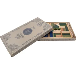 Cool Colored Wooden Block Set with Storage Tray - 54 Pieces