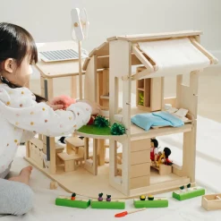 Green Wooden Dollhouse With Furniture