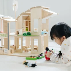 Green Wooden Dollhouse With Furniture