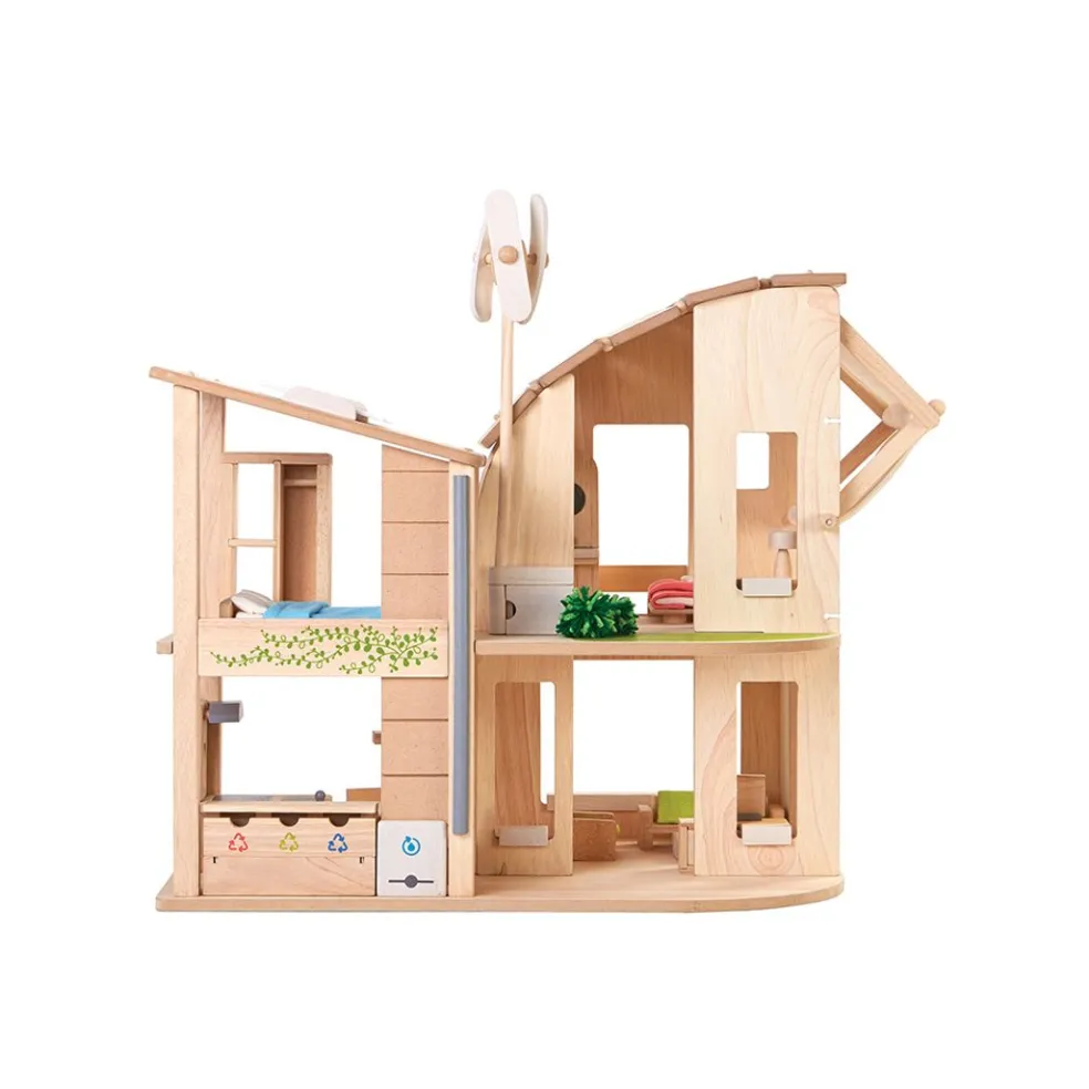 Green Wooden Dollhouse With Furniture