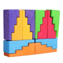 Grimm's Wooden Stepped Roofs Building Blocks Set - Rainbow