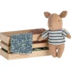 Piglet in a Wooden Box- Blue