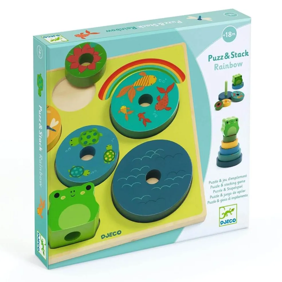 Puzz & Stack Frog Rainbow Wooden Puzzle and Stacking Toy