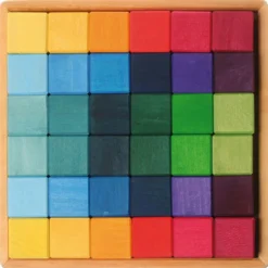 Rainbow Wooden Cubes - 36 Blocks with Tray