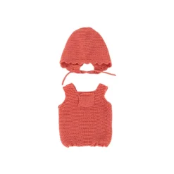 Red Knit Doll Romper and Bonnet Set  - 12"