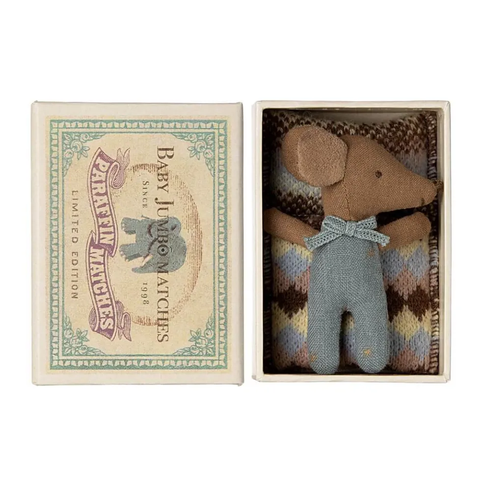Sleepy Wakey Baby Mouse in a Matchbox - Blue