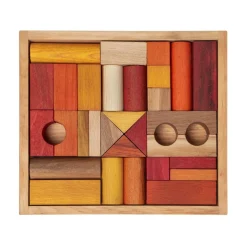 Warm Colored Wooden Block Set with Storage Tray - 30 Pieces