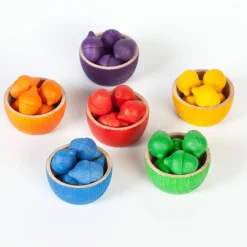 Wooden Bowls and Acorns Sorting Game