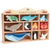 Wooden Coastal Animal Figures and Display Case