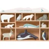 Wooden Polar Animal Figures and Display Case