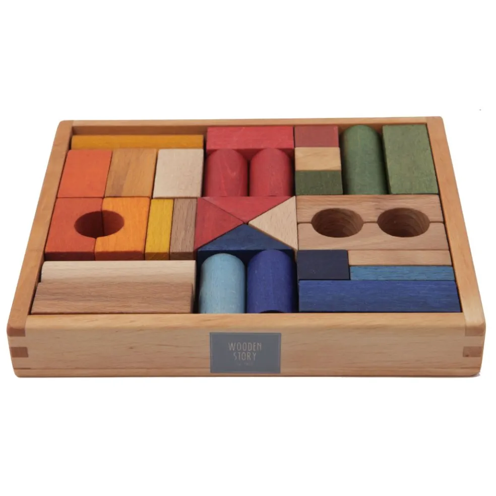 Wooden Rainbow Blocks with Storage Tray - 30 Pieces