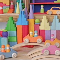 Wooden Stepped Roofs Building Blocks Set - Pastel