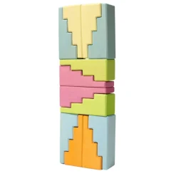 Wooden Stepped Roofs Building Blocks Set - Pastel