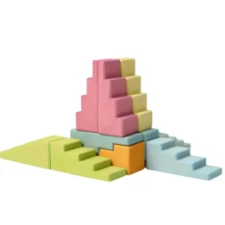 Wooden Stepped Roofs Building Blocks Set - Pastel